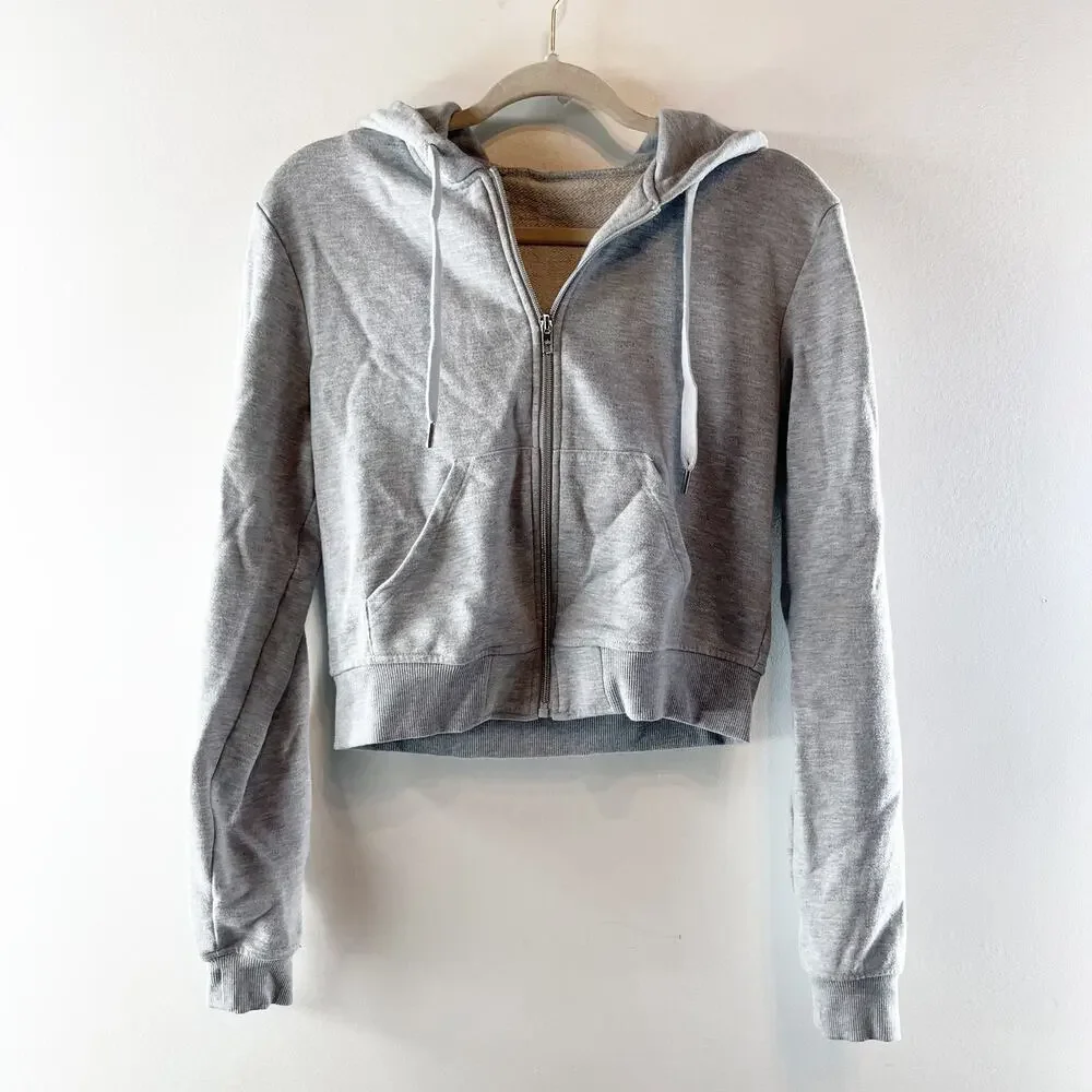 Alo Routine Cropped Full Zip Up Hoodie Sweatshirt Athletic Heather Gray Small